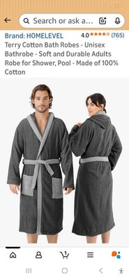 HOMELEVEL Unisex Hooded Terry Cotton Bathrobe-Grey