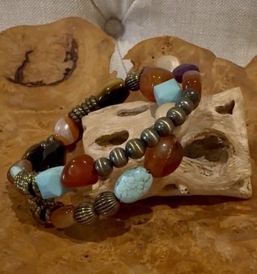 Crafting Mixed Beads Howlite Tigereye Agates Magnetic Metal Beads 20  Coil Look