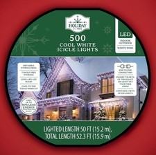 Holiday Time 500-Count Cool White LED Icicle Lights White Wire Christmas NEW