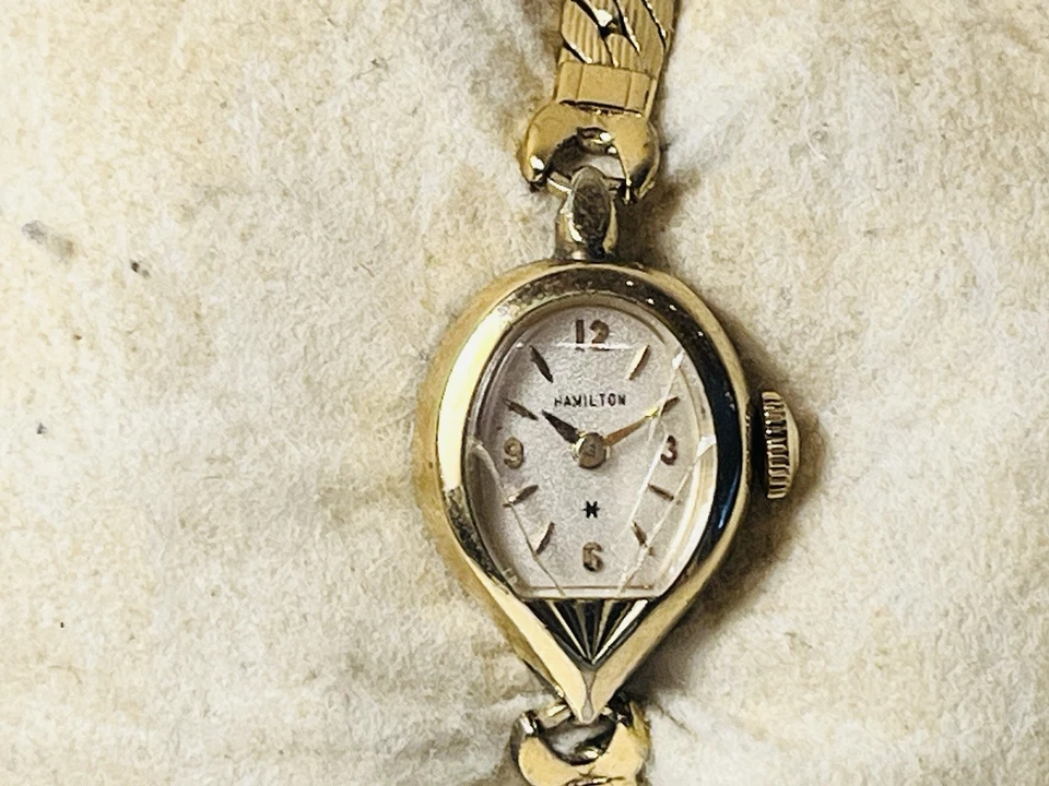 RARO: Reloj de cóctel vintage de los años 50 HAMILTON 'Tear Drop' lleno de oro 10K para damas👀 Foto 2 de 4