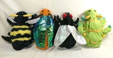 CALTOY Hand Puppets Lot of 4 Plush Insect Props~FLY~BEE~CATERPILLAR~BEETLE~ NWOT