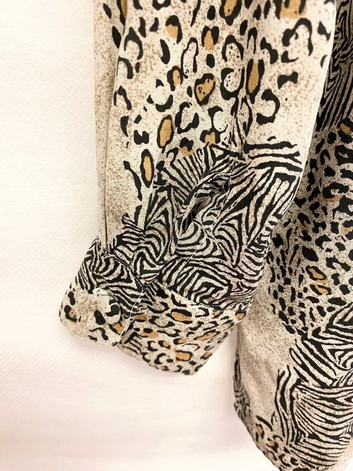 Camisa Blusa PIANO Vintage Seda Cebra Leopardo Safari Estampado Animal Manga Larga M Foto 3 de 4