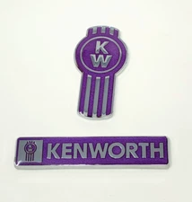 kenworth kw emblem metal truck semi chrome set purple