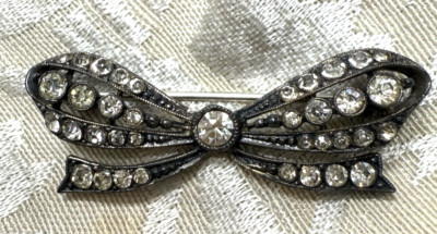 Sterling Birks Knoll & Pregizer Bow French Paste Rare  Brooch 1/2'' L, 1 1/2'' W