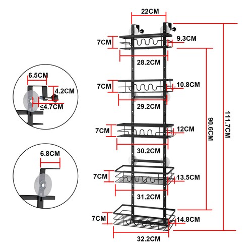 Over Door Shower Caddy 5 Tiers Bath Storage Rack Holder Kitchen Organizer Shelf - Picture 10 of 12