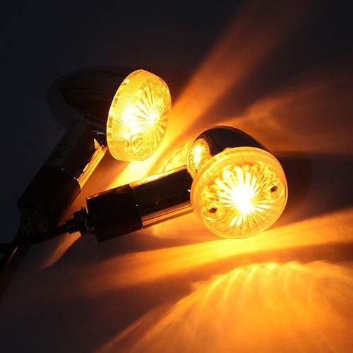 Chrome Mini LED Turn Signal Lights For Harley Sportster - Amber Smoked Lens, Universal Fit