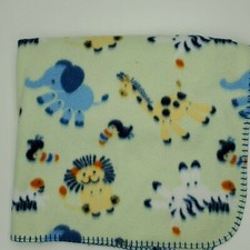 Baby Connection Green Jungle Animals Giraffe Lion Fleece Blanket Zebra Elephant