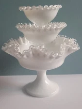 3 Fenton Milk Glass Silver Crest Compotes