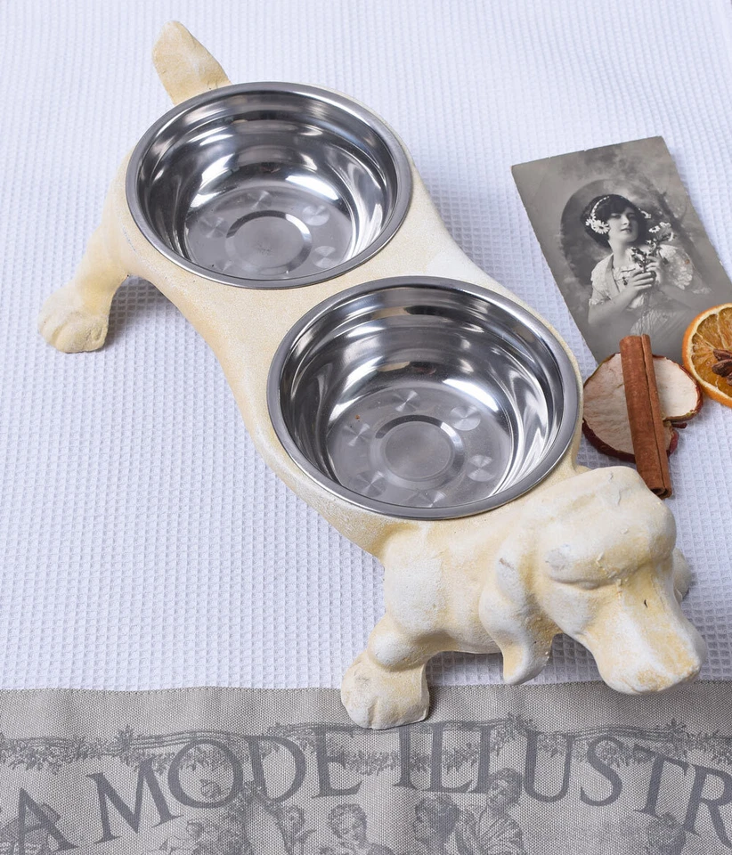 Fressnapf Futterbar Futternapf Dackelfigur Doppelnapf Hundenapf Weiss Wassernapf - Bild 2 von 4