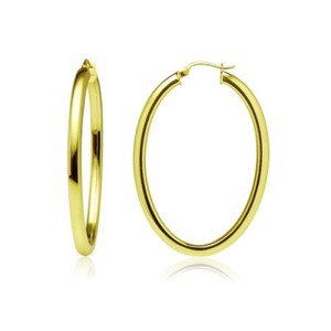 Authentic Oval 3mm Square-Tube Hoop Earrings in Gold Plated Sterling Silver, 30mm