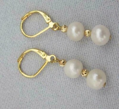 Elegant South Sea White Natural Pearl Dangle Earrings 14k Yellow Gold