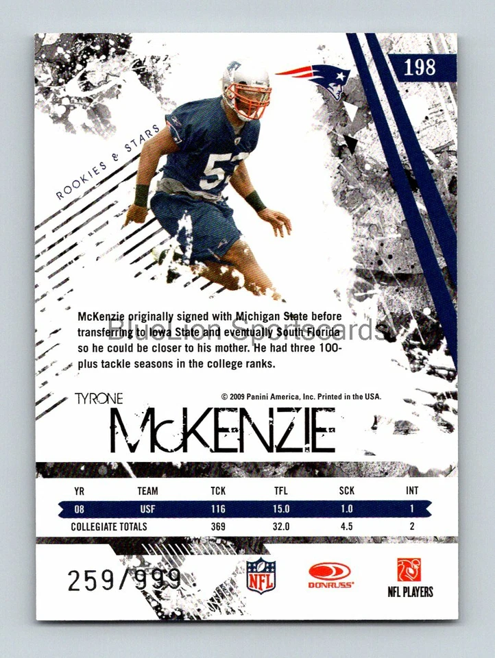 2009 Donruss Rookies and Stars Longevity #198 Tyrone McKenzie RC 259/999 - Image 2 of 2