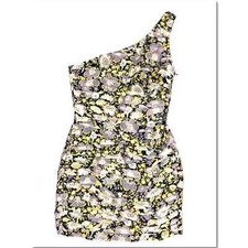 Zara Yellow Metallic Floral One Shoulder Dress Ruched Minidress Size S NWT