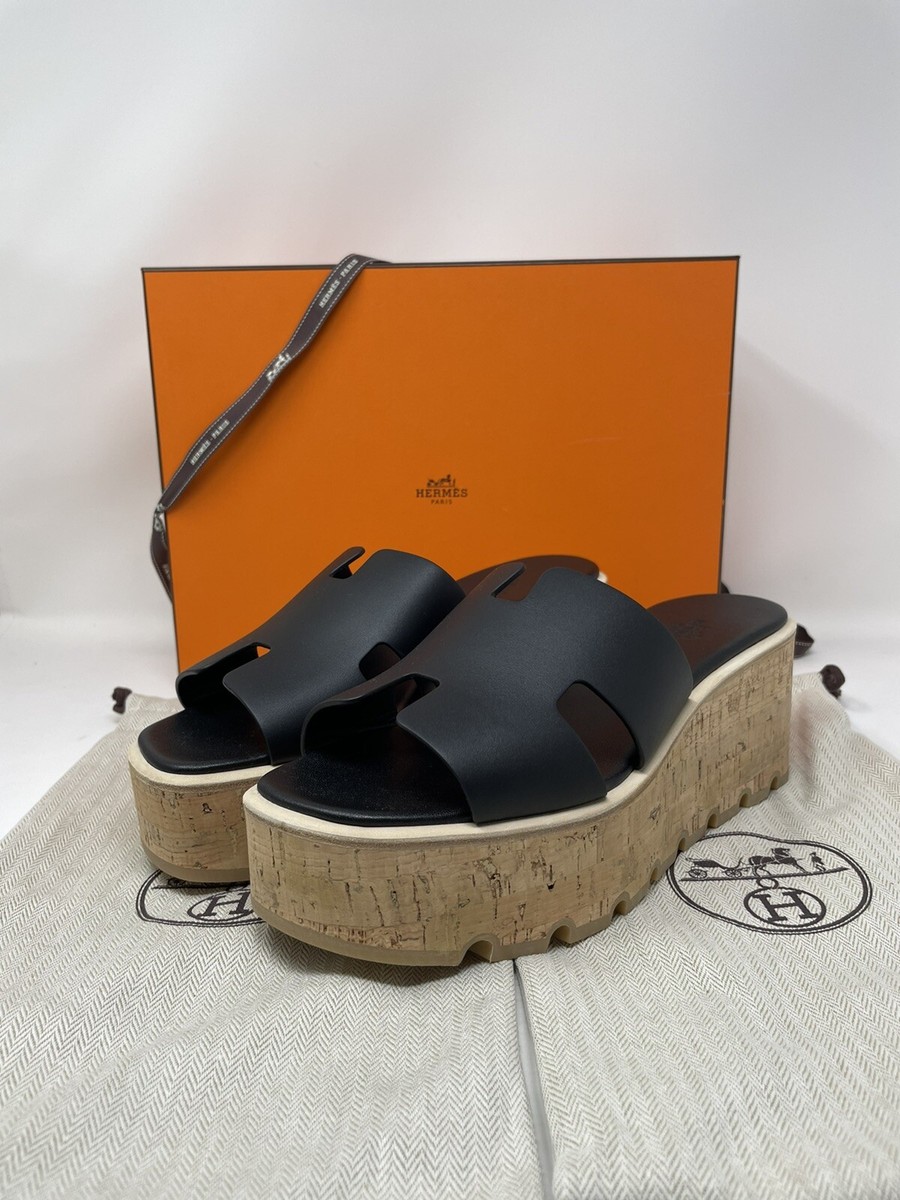 Hermes ezeサンダル ラバblack wedge ヒール エスペード Hermes Eze Wedge Sandel Size 40 | eBay