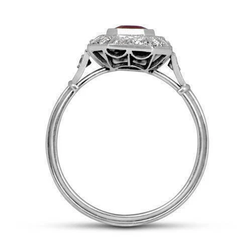 Anillo de compromiso en oro blanco de 14 quilates corte esmeralda de 2,50 quilates granate rojo creado en laboratorio Foto 2 de 4