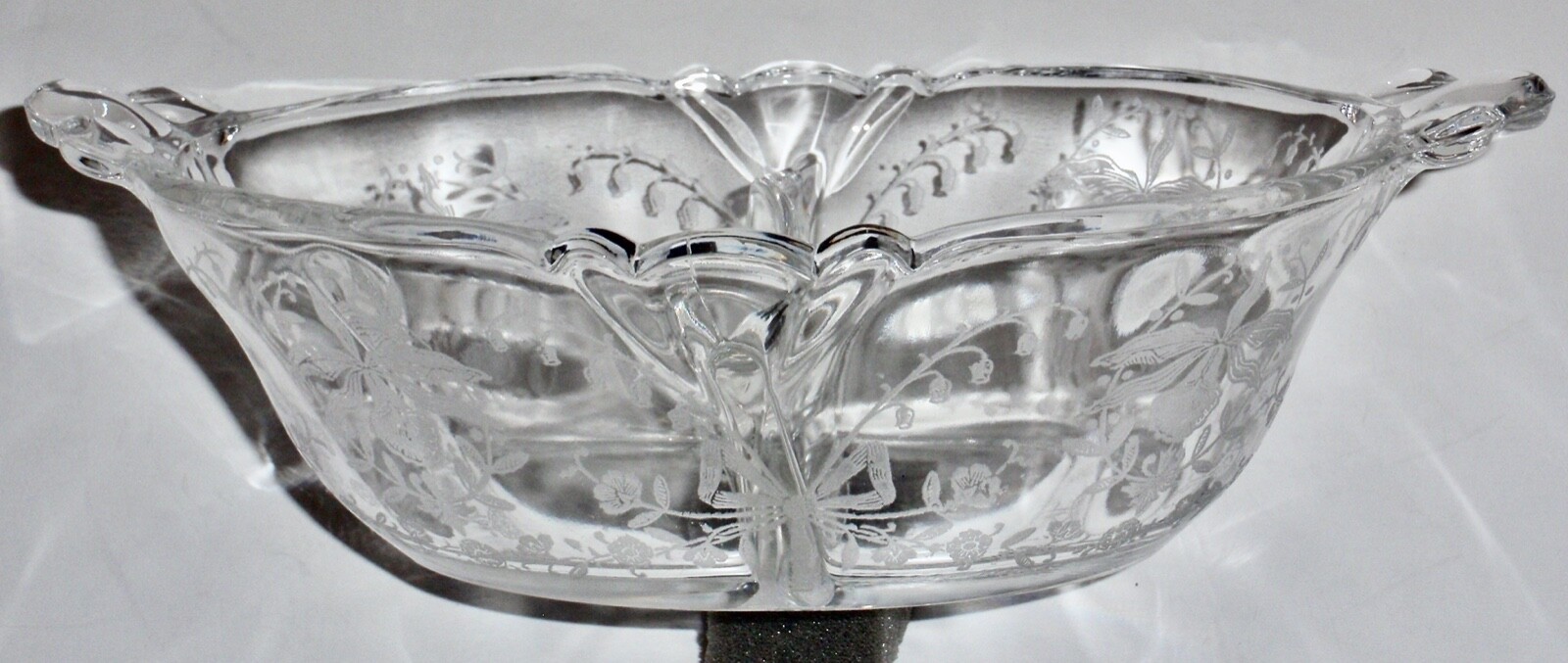 Heisey Waverly Orchid Etch Divided Relish Bowl Dish 8" Marked "H