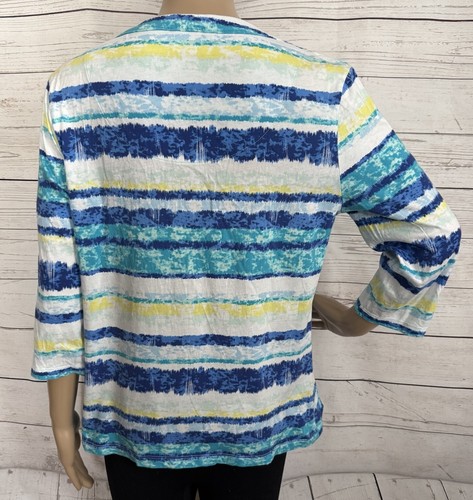 Rebecca Malone Shirt Small Blue White Yellow Watercolor Striped Textured Front - Picture 9 of 12