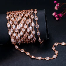 Women DIY Finding Rose Gold Plated Water Drop Zirconia Necklace Bracelet Anklet