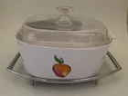 VTG Corning Ware 5-Quart Fruit Basket Apple A-5-B Pyrex Domed Lid Metal Trivet