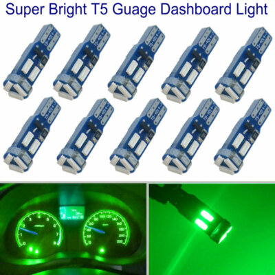 10x T5 W3W W1.2W 27 74 Dashboard Gauge 4014 7LEDs Instrument Guage bulbs Green