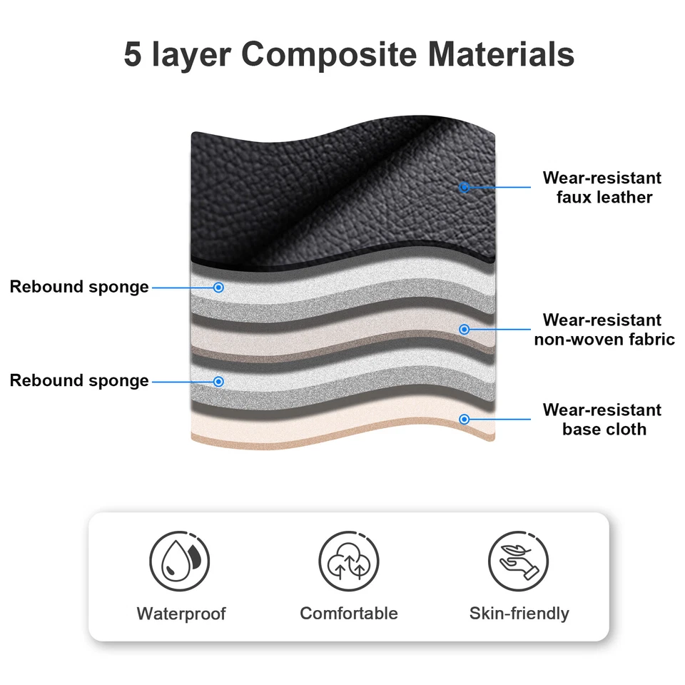 Juego completo de fundas de asiento de coche de 5 asientos de cuero PU protector de asiento delantero + trasero para Ford Foto 2 de 4