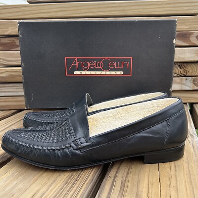 - Angelo Cellini Sz 10 Black Leather Woven Vamp Loafer! EUC! Angelo Cellini Black Leather Woven Vamp Loafer Size 10! EUC  main image 3