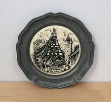 Vintage Rothenburg German Pewter Rimmed Smal Collector Plate