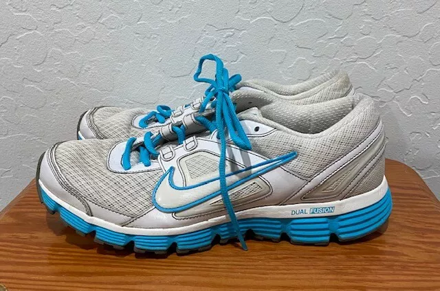 Womens Nike Dual Fusion Running Shoes Stability Support Size 11 White Blue Trim
