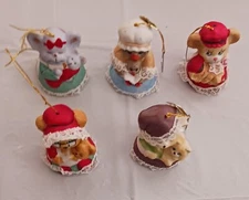 Vintage Jasco Caring Critter Chimers Christmas Ornament Bells set of 5