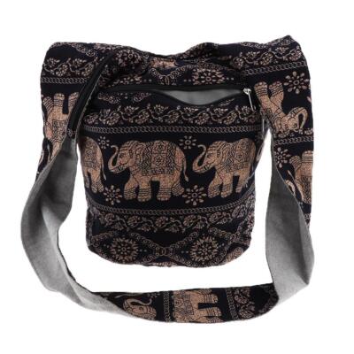 Hippie Elefantentasche Geldbörse Böhmische Schultertasche schwarz 35x18x32cm
