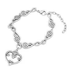 Heart Charm Bracelet silver plated chain with one white crystal by controse