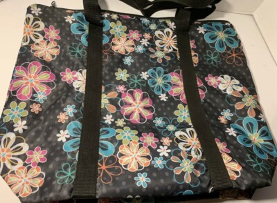 Uncle Jerry's T's Nylon Floral Tote Hippie Shoulder Bag Black 18x15x4 Rare
