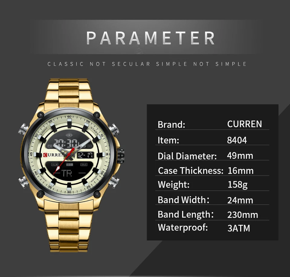 CURREN Men Digital Watch Big Case Chronograph Watch LED Wristwatch Sport Watches - Image 3 of 4