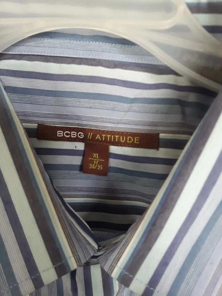 NUEVO CON ETIQUETAS BCBG Attitude Camisa Para Hombres XL 17 34/35 Para Hombres Rayas Manga Larga Botón Delantero  Foto 2 de 3
