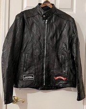 Diamond Plate Buffalo Leather Motorcycle Jacket. Black XL All Zippers Work.