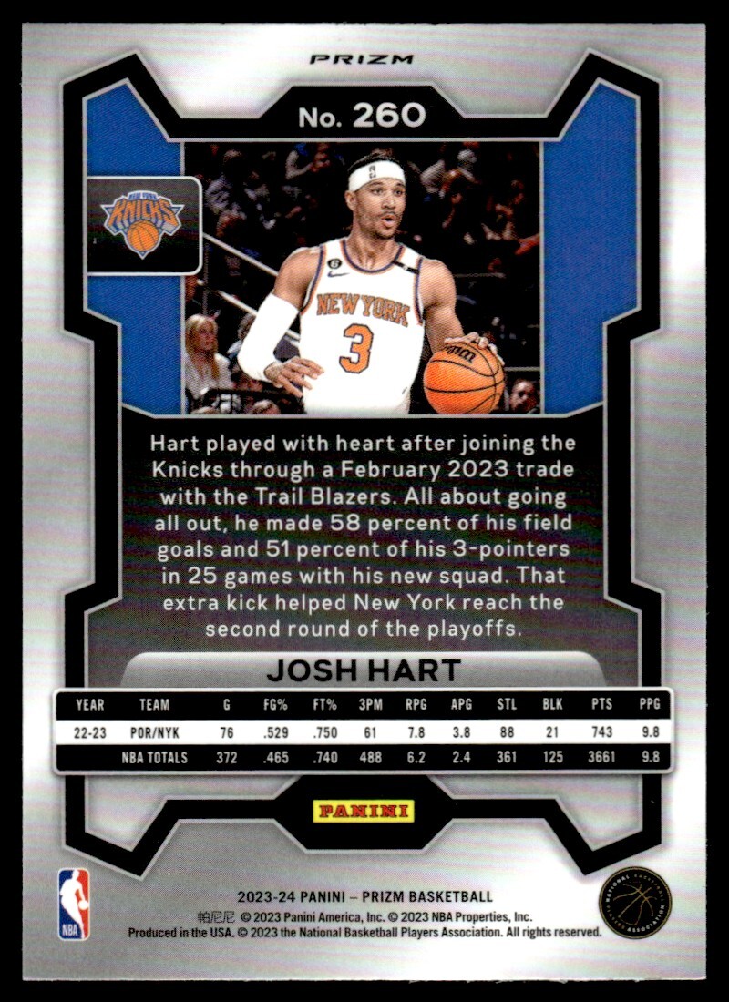 2023-24 Panini Prizm CRACKED ICE Josh Hart New York Knicks