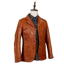 Men's Leather Blazer Genuine Soft Lambskin Real Leather Sport Coat Jacket Brown