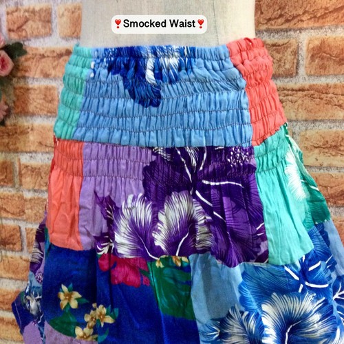Freizeit gesmockter Taille knielanger Rock Rayon ausgestellt Patchwork Blumenmuster Sommer S-XL - Bild 4 von 5