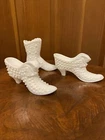 Set 3 Vintage Fenton Hobnail Cat-Head White Milk Glass Slipper Shoes +Boot 6"