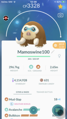 Pokemon Trade GO - Mamoswine Level 40 & 2nd move unlocked for PVP Master League