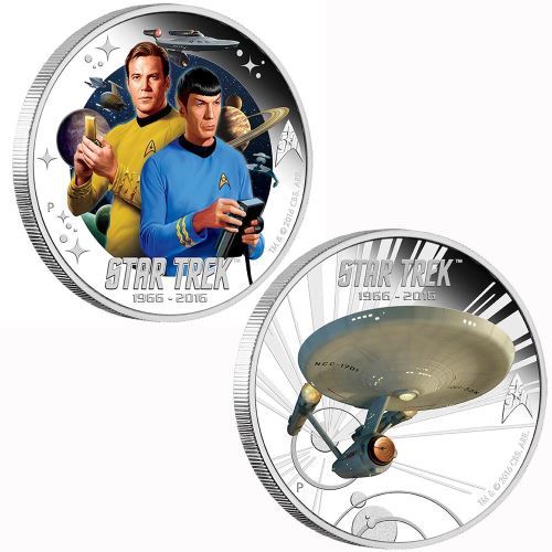 2016 Star Trek 50th Anniv Silver 2 Coin Set Enterprise Kirk Spock