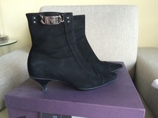 PRADA Black Suede Bootie Pointed Toe Kitten Heel Zip Women Sz 35 in box US 5 1/2