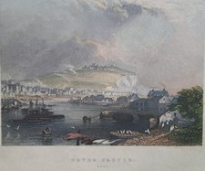 Dover Castle with the White Cliffs, Kent. 1835 print. Artist, R Brandard.