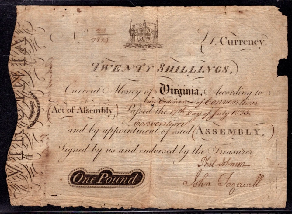 JULY 17 1775 VIRGINIA 20 SHILLINGS LONDON NOTE COLONIAL VA-77B PCGS B VF 20 - Image 3 of 4