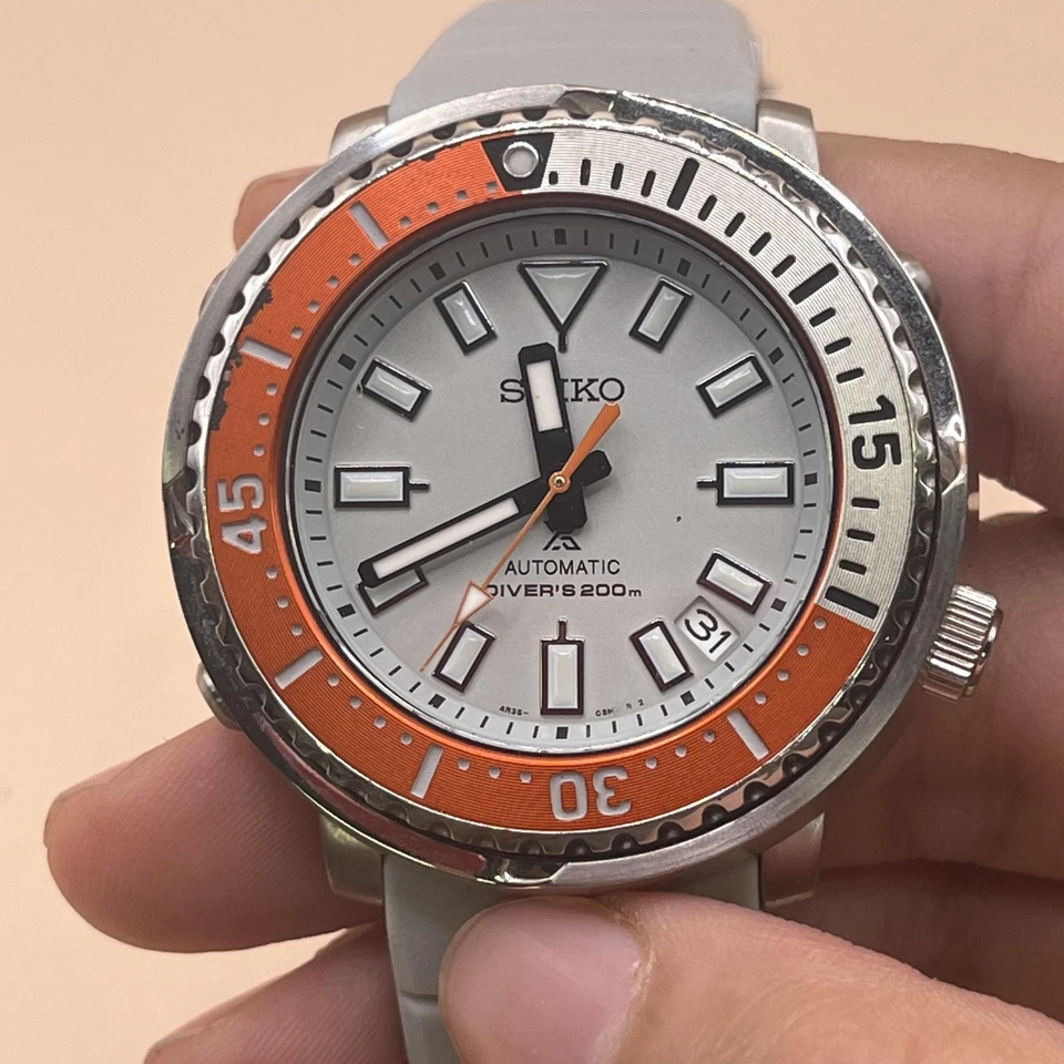 Seiko Prospex relógio de mergulho automático 200m atum masculino moldura laranja cinza limitado - Imagem 2 de 4