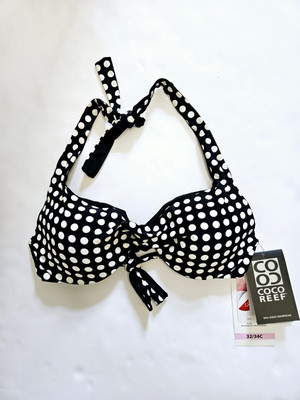CoCo Reef Bra Size Swim Black White Polka Dot Halter Style Bikini Top 32/34C