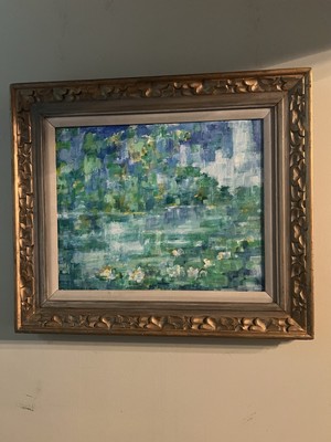 Beautiful 1960s Mid Century Abstract Oil Painting  WaterLillies , By L. Hirsch.