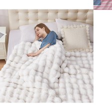 Faux Fur Throw Blanket, 1000GSM Fluffy Soft Bubble Blanket for Couch Bed, Coz...