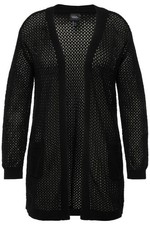 Ulla Popken Damen große Größen Long Strickjacke Netz Optik offene Form