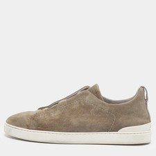 Ermenegildo Zegna triple stitch Size 42.5 Grey Suede Slip On Sneakers